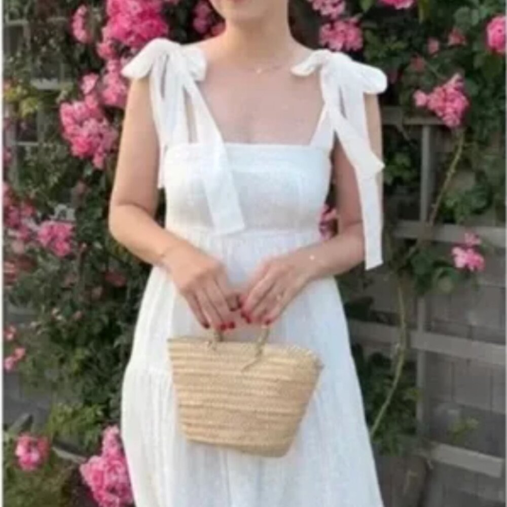 Aqua Womens Cotton Embroidered Midi Dress Small